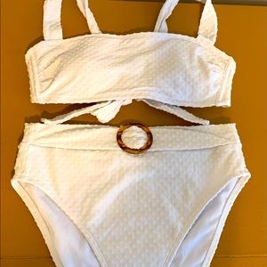 White swiss dot high waisted bathing suit